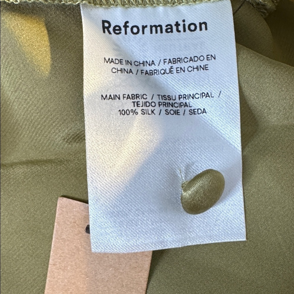 NWT Reformation Jeany Silk Dress in Olive Oil - Picture 7 of 9